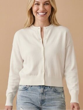 Lioness Vallery Knit Classic Button-Down Cardigan Sweater, White, Size M, NWT